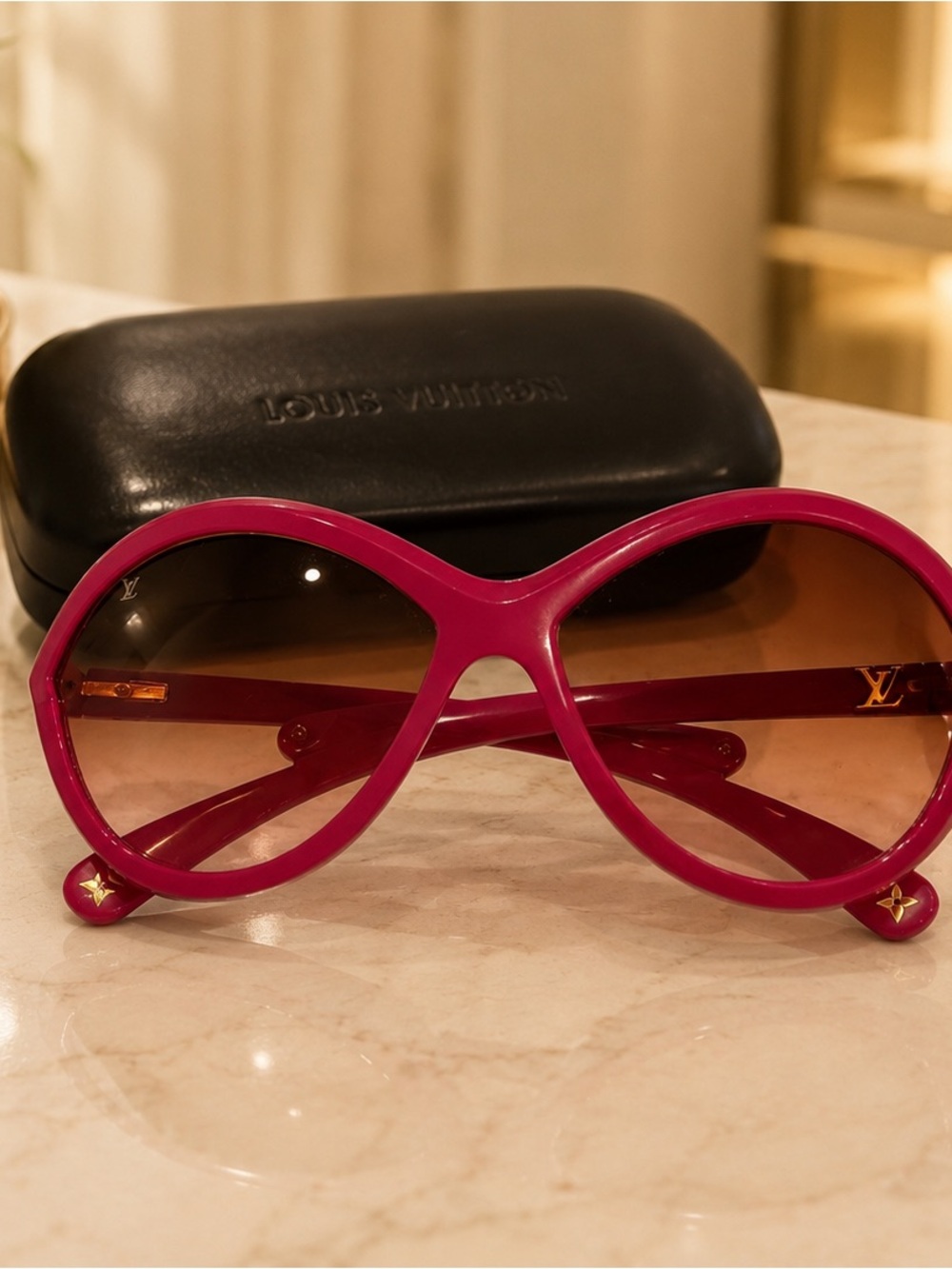 Louis Vuitton Hot Pink Oversized Round Sunglasses with Gradient Brown Lenses